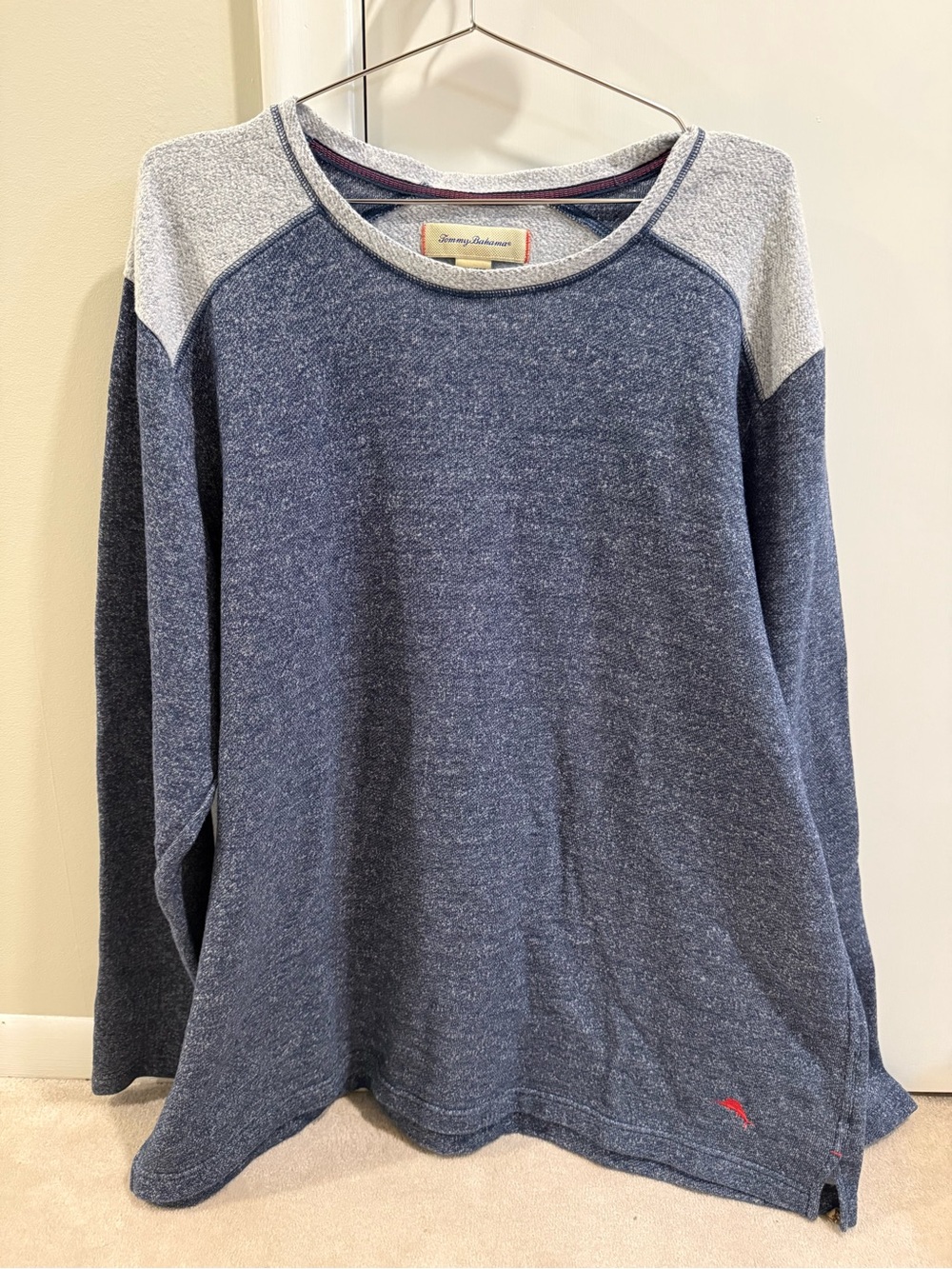 Tommy Bahama Navy and Light Gray Raglan Crewneck Shirt